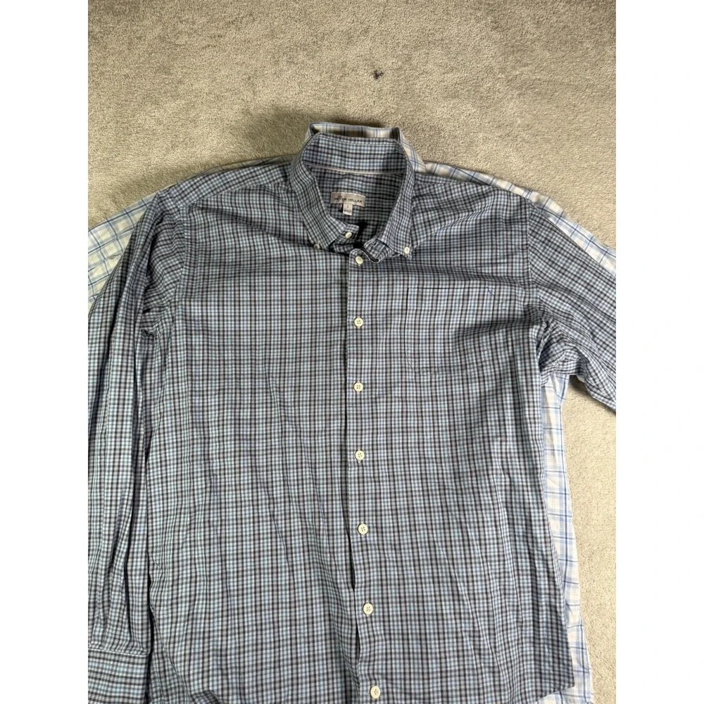 Peter Millar Mens Large Blue Plaid Long Sleeve Button Shirt Business Lot Of 2